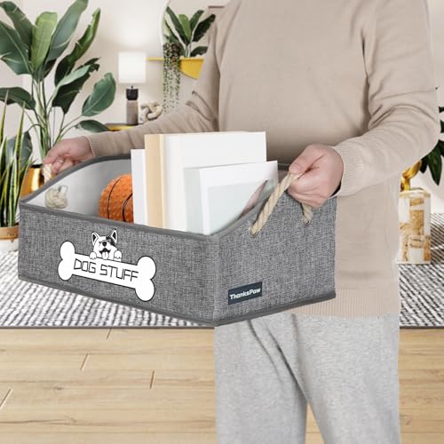 Collapsible Fabric Dog Toy Box and Storage Bin With Handle - Trapezoid Basket Chest Organizer for Pet Toys, Blankets and Accessories,Light Grey - color: Light Grey