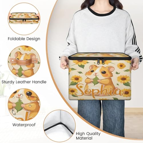 Custom Storage Basket with Name, Personalized Storage Bins with Zipper Lid, Foldable Fabric Storage Box Large capacity with Handle Sunflower Hamster - color: Option 23
