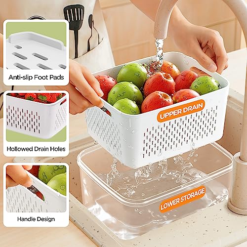 5-Pack Fruit Storage Containers for Fridge with Removable Colanders, 4 in 1 Produce Storage Containers with Lids, Leakproof Fridge Organizer Bins for Salad Berry Lettuce Vegetables Meat Keeper Fresh - color: 5P white