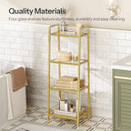 HOOBRO Gold Glass Shelf Stand, 4 Tier Standing Shelf Unit, Bathroom Organizer and Storage, Floor Storage Shelves Waterproof, for Bathroom, Laundry, Toilet, Tempered Glass, Gold GD79CJ01 - size: 15" L x 11.8" W x 42.1" H