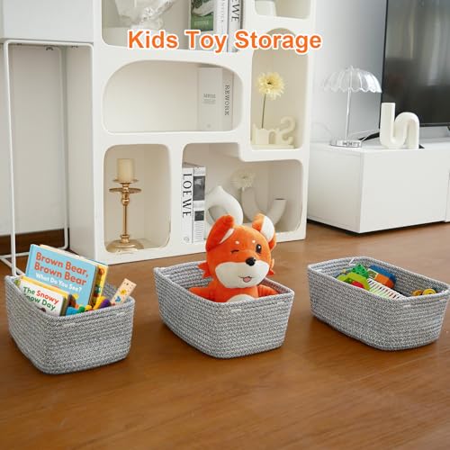 Small Storage Baskets for Organizing, Woven Storage Bins for Shelves, Gift Basket Empty, Cute Decorative Closet Organizer, Baby Rope Basket, Dog Toy Storage, 13.2x8.2x5.2”, 3Packs Mixed Gray - color: Mixed Gray, size: M