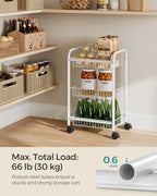 SONGMICS 3-Tier Metal Rolling Cart, Storage Cart with Removable Baskets, Utility Cart with Wheels and Handle, for Kitchen, Bathroom, Laundry Room, White UBSC003W01 - color: White