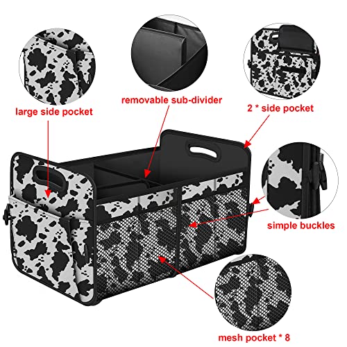 Femuar Car Trunk Organizer,Car Storage Organizer with 72L Large Capacity Waterproof Collapsible and 11 Pockets,Trunk Organizer for Car Suv/Jeep/Sedan, Large Size, Cow print - color: Cow print, size: Large