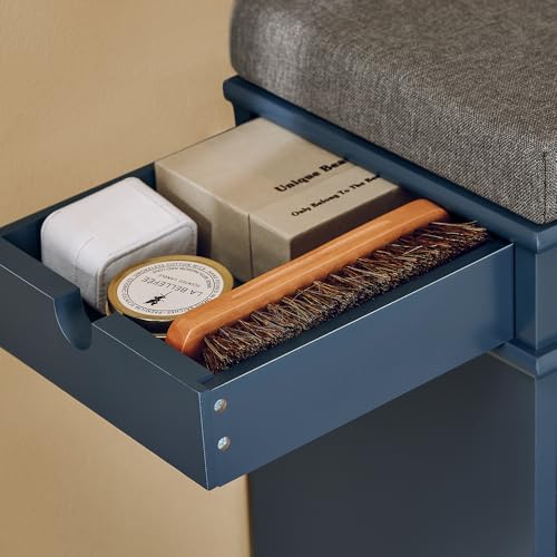 Haotian Small Shoe Storage Bench, Narrow Shoe Cabinet Entryway with 1 Flip-Drawer and Seat Cushion, Mini Shoe Rack Hallway Entrance Mudroom, Navy Blue FSR82-K-B - color: Navy, size: 1 Drawer:24x9.4x20"