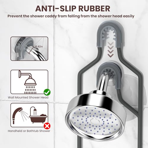 REINHARDT Shower Caddy Hanging, Rustproof Bathroom Caddy Anti-Swing Shower Organizer No Drilling Bath Racks with Soap Holder Multi Hooks Bathroom Storage for Shampoo Sponge, Grey - color: Grey