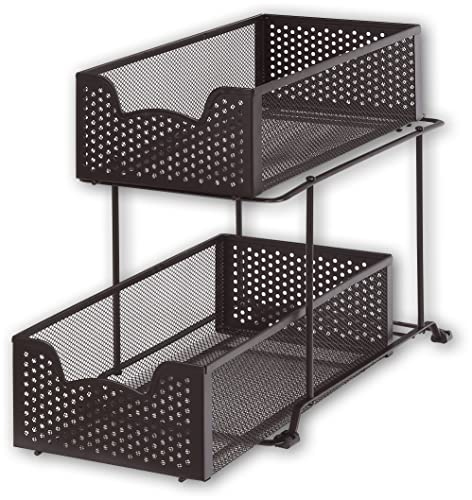 Simple Houseware 2 Tier Sliding Cabinet Basket Organizer Drawer, Bronze - color: Bronze, size: 1-Pack