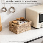 Woven Natural Water hyacinth basket Rectangular organizer basket with Handle for Desktop, Bathroom, Entryway,Kingwillow.(Small) - size: Small