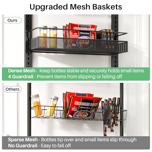SNTD 8 Tiers Over the Door Organizer - Height Adjustable Pantry Organizers and Storage with Dense Mesh Baskets, Anti-Swing Hanging Door Spice Rack for Kitchen Bathroom (Black, 17" W x 6" D x 69" H) - color: Black, size: 17"W x 6"D x 69"H