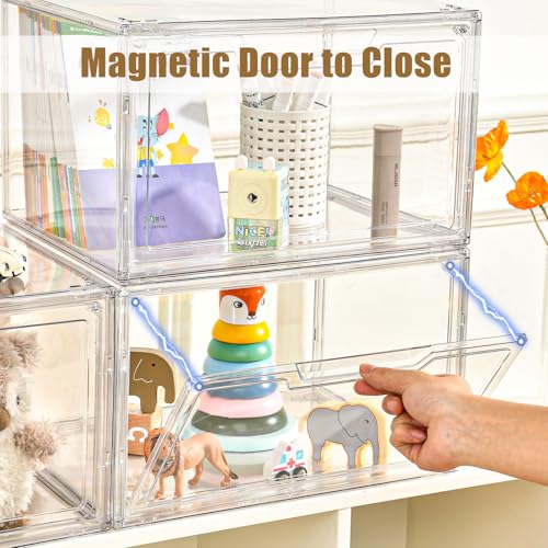 5 Pack Clear Stackable Shoe Organizer Box with Lids, Acrylic Shoes Box with Magnetic Doors, Transparent Shoe Storage Bins Closet Organizers, Shoes Containers For Sneaker Display, Fit up to US Size16 - color: Clear-5P, size: US16