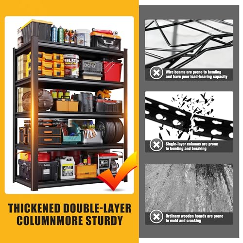 71" H Garage Shelving 5-Tier Heavy Duty Storage Shelves, Adjustable Metal Shelf Unit, Utility Organizer Rack for Basement, Pantry, Kitchen, Warehouse,15.7" Dx35.4 Wx71.2 H, Black - size: 5-tier-15.7"Dx35.4"Wx71.2"H