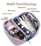 BOYATU Travel Makeup Bags Cosmetic Organizer Bag: 3-Set Large Capacity Make up Bag - PU Leather Toiletry Bags for Women - Wide Open Portable Pouch with Divider & Handle (A-Violet) - color: A-Violet