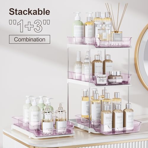 Delamu 2-Tier Multi-Purpose Bathroom Under Sink Organizers and Storage, Stackable Kitchen Pantry Organization, Pull Out Medicine Cabinet Organizer with Movable Dividers, Purple, 2 Pack - color: Purple, size: 2 Pack