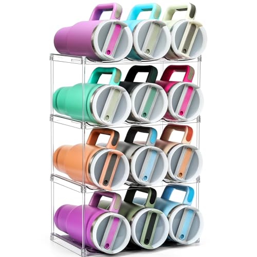 Design for Stanley 40 OZ & Large Bottles & Tumblers with Handle, Acrylic Water Bottle Organizer - Stackable Clear Wine Rack, Cup Holder for Home Kitchen Pantry Shelf Countertop Cabinet, 4 Tier Hold 12 - size: 4 Tier for 12