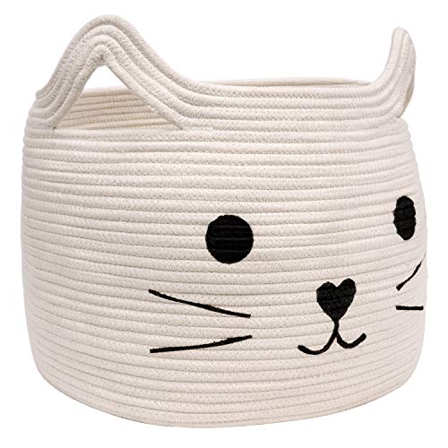 Large Woven Cotton Rope Storage Basket, Baby Laundry Basket Organizer for Towels, Blanket, Toys, Clothes, Gifts | Pet Gift Baskets for Cat, Dog - 15.7" L×11.8" H - color: White, size: 15.7"W x 11.8"H