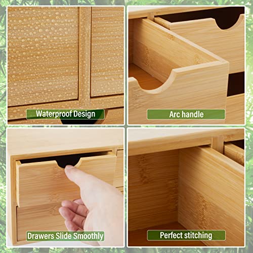 Charmewooden Bamboo Desk Organizer With Drawers Countertop Drawers Counter Storage Box Corner Desk Organizer for Home Office No Assembly Required (3 Drawers) - style: 3 Drawers
