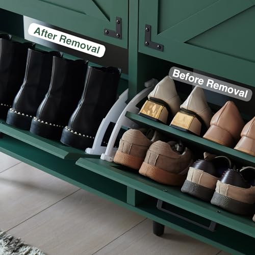 Barnyatoh Shoe Storage Cabinet,Farmhouse Shoe Organizer with 4 Flip Drawers & Barn Door Design,Freestanding Hidden Slim Narrow Shoe Rack Cabinet for Entryway,Foyer,Hallway,Green - color: Green, size: 4-Drawers