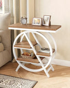 LITTLE TREE End Table, Narrow Side Table with 4-Tier Large Storage Space, Modern Bedside Table for Living Room, Home Office, Bedroom, Brown and White - color: Brown and White