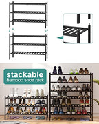 viewcare 3-Tier Long Black Shoe Rack, Bamboo Wood Shoe Rack for Closet, Entryway & Hallway, Stackable | Functional | Sturdy - color: Black, size: 3-Tier Long