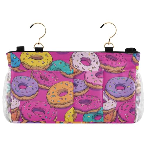 Bedside Caddy Hanging Bunk Bed Caddy Bed Organizer Hanging Pocket with 2 Hooks Bedside Storage Organizer Pocket Bag Holder Cute Donuts Colorful - color: Cute Donuts Colorful