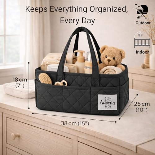 Adonia & Co Diaper Caddy Organizer – Nursery Storage Basket for Newborn Essentials Must Haves & Baby Must Haves – Portable, Machine Washable Baby Diaper Bag Organizer (Black) - color: Black