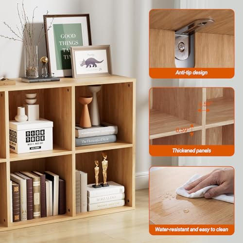 Wooden 6 Cube Storage Organizer with Closed Back Panel, Modern Open Cube Storage Shelf Bookshelf with Compartments, Cube Shelf Organizer for Living Room, Bedroom, Study Room (Wood Color) - color: Wood Color