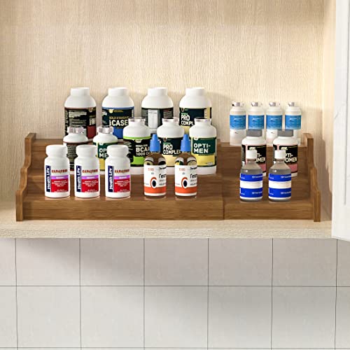 Bamboo Spice Rack Cabinet Organizer - 3 Tier Wooden Expandable Walnut Display Shelf - color: Brown
