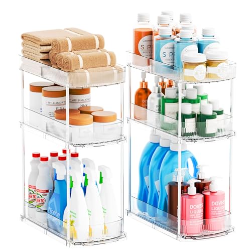 Yieach 2 Pack 13.8″ Deep 3 Tier Under Sink Storage Organizer,Large Pull Out Bathroom Organizers and Storage,Slide Out Acrylic Undersink Storage Shelf,Kitchen Under Sink Organizer for Cleaning Products - style: 2 Pack-3 Tier