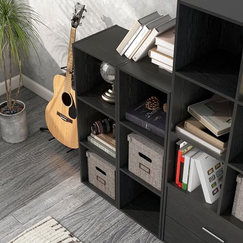 Homes: Inside + Out Apexa 3-Cube Storage Organizer Shelves, Stackable Wood Bookcase Fits Cubby Bins for Organization, Dorm Teen Room Decor & Home Office, Black - color: Black, size: 3-Cube