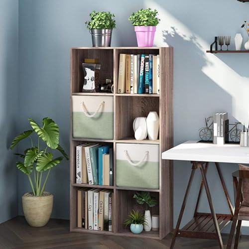 PRANDOM Large Foldable Cube Storage Bins 11x11 inch [2-Pack] Fabric Linen Storage Baskets Cubes Drawer with Cotton Handles Organizer for Shelves Nursery Closet Bedroom Beige/Green - color: Beige/Green, size: 11x11 inch(2-Pack)