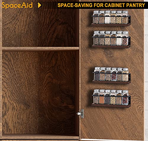 SpaceAid Spice Rack Organizer for Cabinet Door or Wall Mount (4 Pack) with 415 Spice Labels - Wood Hanging Seasoning Shelf for Cupboard Pantry or over the Stove - style: Empty Racks
