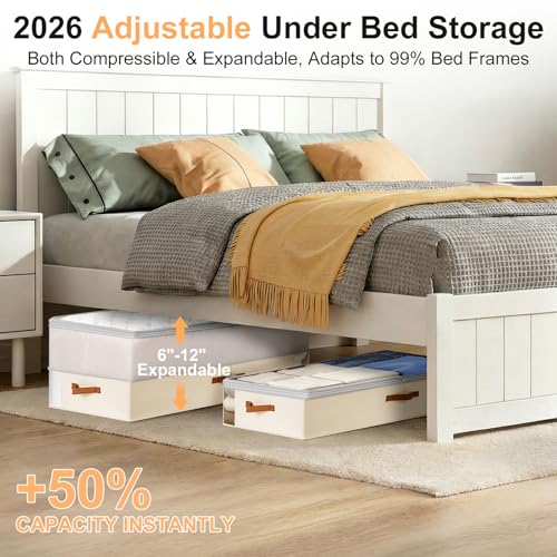 Under Bed Storage Bins - 98L Height-adjustable Under Bed Storage Containers, Compression Blanket Storage Comforter Storage Sweater Storage, Clothes Storage Bins With Clear Window, 3 Pack Beige - color: Beige, size: 3 Pack