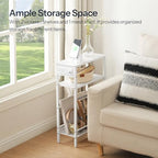 HOOBRO Small Narrow Side Table with Charging Station, Skinny End Table for Small Spaces, Slim Nightstand with USB Ports Outlet, Sofa Beside Table with Storage Shelf, White WT102UBZ01 - color: White