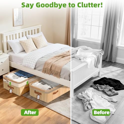 Livole Bamboo Under Bed Storage with Wheels, 6-10 inches Height Adjustable Underbed Storage Containers, 92L XXXL Large Rolling Under Bed Storage Bins for Clothes, Blankets, Sweater, Shoes, 1 Pack - size: Expandable - 10"H - Wheels