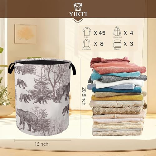 Forest Bear Laundry Hamper,Vintage Animal Clothes Hamper for Laundry,Waterproof Oxford Toy Storage Collapsible Hampers for Bedroom, Dorm Room,Bathroom,16x20 Inch - color: Forest Bear