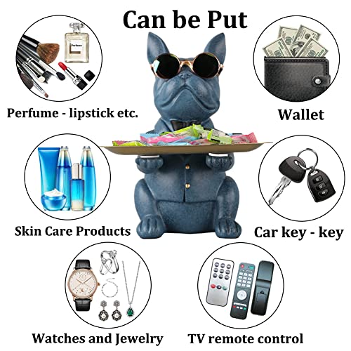 Modern Resin Blue Bulldog Statue Piggy Bank Key Holder Candy Jewelry Earrings Tray for Home Decor Modern Art Dining Table Decor Office - color: Blue