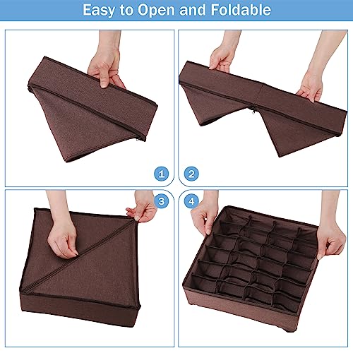 Foldable Storage Cubes Drawer Underwear Organizer Dividers， under Cabinet Organizer 24-Cell Fabric Storage Boxes for Lingerie,Socks,Ties （Coffee） - color: Coffee