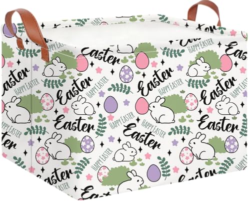 CLOCOR Rectangular Green Easter Gift Basket Empty,Waterproof Storage Basket with Handles,Room Decor(Rabbit Egg) - color: Rabbit Egg