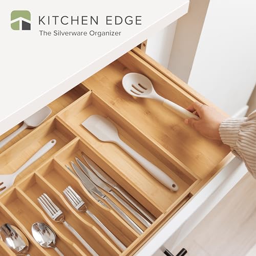 KitchenEdge Premium Silverware, Flatware and Utensil Organizer for Kitchen Drawers, Food-Safe Contract Grade, Expandable from 16 to 28 In, Natural Bamboo - color: Natural Bamboo, size: From 16" to 28" wide