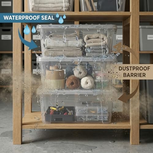 WYT 6-Pack Clear Plastic Storage Bins with Lids, 8 Quart Organizer Container Box with Latch Buckles