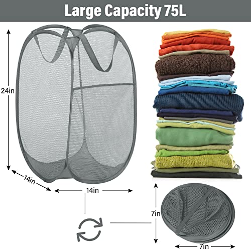 BATTOO 3 Pack Collapsible Laundry Basket Strong Mesh Pop Up Laundry Hamper for Laundry Foldable Hampers with Side Pocket Reinforced Handles for Bathroom, Kids Room, College Dorm or Travel Grey - color: Grey, size: 3 pack