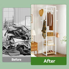 IBUYKE Coat Rack with Shelves, Freestanding Hall Tree with 3 Shelves and 8 Hooks, Industrial Clothes Stand for Entryway, Hallway, Bedroom, Natural UTMJ088R - color: Natural