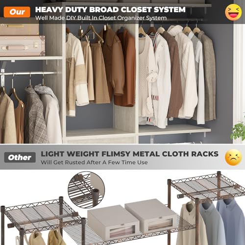 Armocity 5FT Small Closet System with 3 Fabric Drawers, 60'' Walk In Closet Organizer System With 3 Adjustable Shelves, Heavy Duty Clothes Rack Built-In Garment Rack, 59" L x 16" W x 71"H, White Oak - color: White Oak