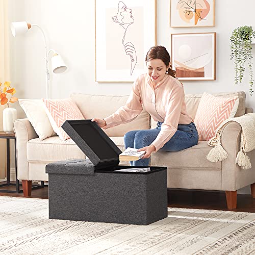 SONGMICS MAZIE Collection - 30 Inches Storage Ottoman, Foldable Storage Bench with Flipping Lid, 660 lb Load Capacity, for Entryway, Living Room, Bedroom, Dark Gray ULSF46GYZ - color: Dark Gray, size: 15"D x 30"W x 15"H