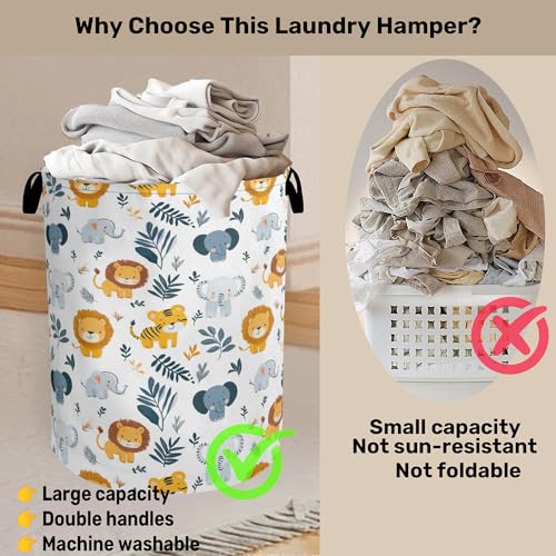Cute Wood Animals Foldable Canvas Laundry Basket with Handles - Toy Organizer, Heavy Duty for Home，Bedroom, Dorm, Bathroom - color: Cute Forest Animals