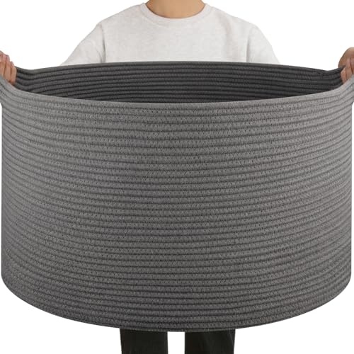 OIAHOMY 90L Blanket Basket for Living Room, Large Basket 23" x 23" x 13" with Handle, Laundry Hamper for Blankets, Pillows, Toy Storage for Kids, Dogs - Grey - color: Grey, size: 23" x 23" x 13"