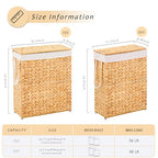 Handwoven Slim Laundry Hamper with Lid, Narrow Wicker Laundry Basket, Natural Water Hyacinth Basket and Handleswith Removable Liner Bag & 2 Mesh Bags (Natural with Lid, 55L) - color: Hyacinth with Lid, size: 55L