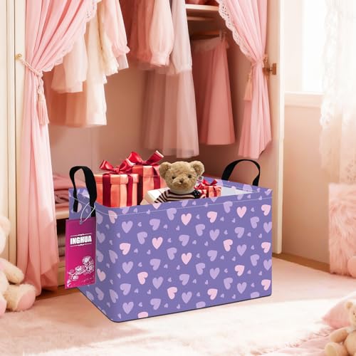 Rectangular Storage Basket Fabric Organizer Bin for Toys,Books,Clothes,Gifts,Pets-Perfect for Home,Office,Nursery,Dorm,Shelf(Rec-Purple hearts) - color: Rec-Purple hearts