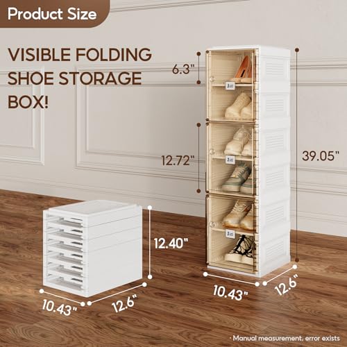 ANTBOX Shoe Organizer Storage Box, Portable Folding Shoe Rack for Closet with Magnetic Clear Door,Large Sneaker Cabinet Bins Sturdy Easy Assembly 6 Layers-6 Grids - size: 6 Layers-6 Grids