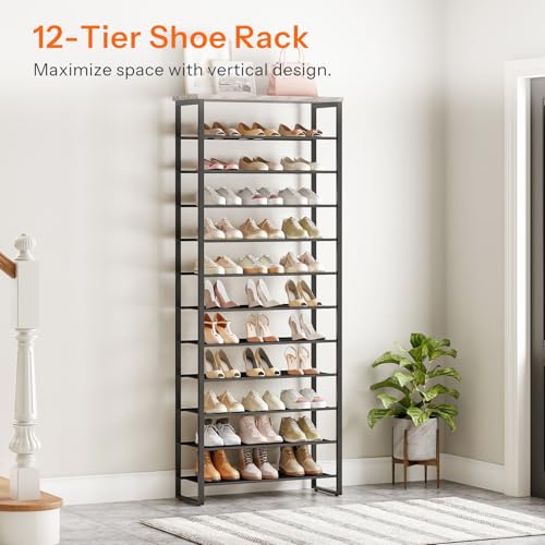 HOOBRO 12-Tier Shoe Rack for Entryway, 29.5" L Shoe Storage Organizer, Large Capacity Shoe Shelf for Closet, Front Door Entrance, Hallway, Holds 36-48 Pairs of Shoes, Greige and Black BG127XJ01 - color: Greige + Black, size: 12 Tiers (29.5"W)
