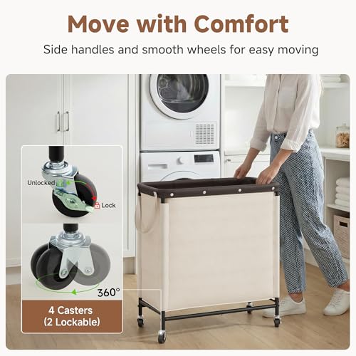 StorageWorks 3 Section Laundry Hamper, Rolling Laundry Cart with Wheels and Handles, Laundry Room Double Sorter for Organizer and Storage, 31.7 Gal(120L), Beige - color: Beige, size: 120L(3-Section)